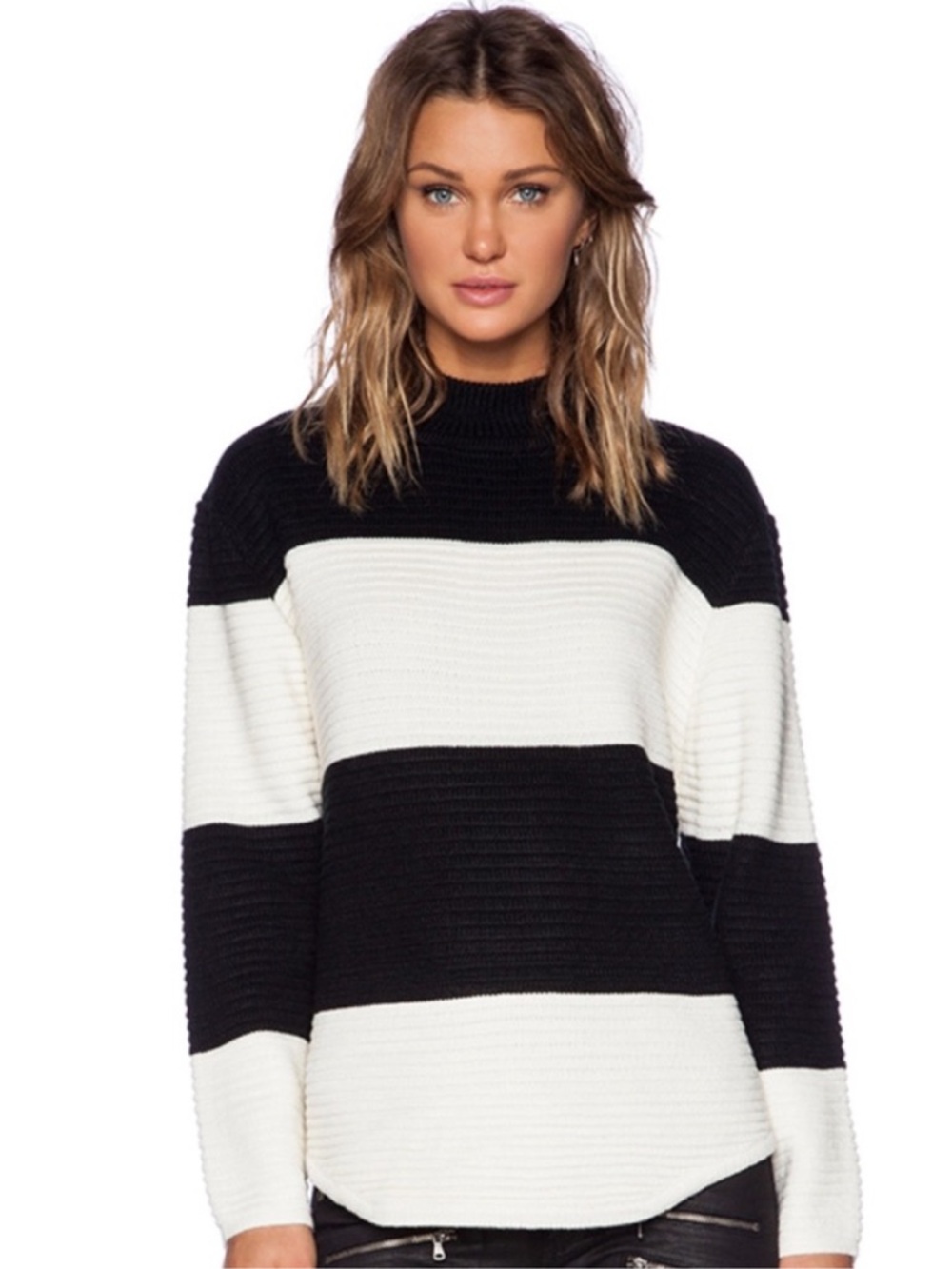 UNIF Bobbie Striped Sweater Black White Colorblock